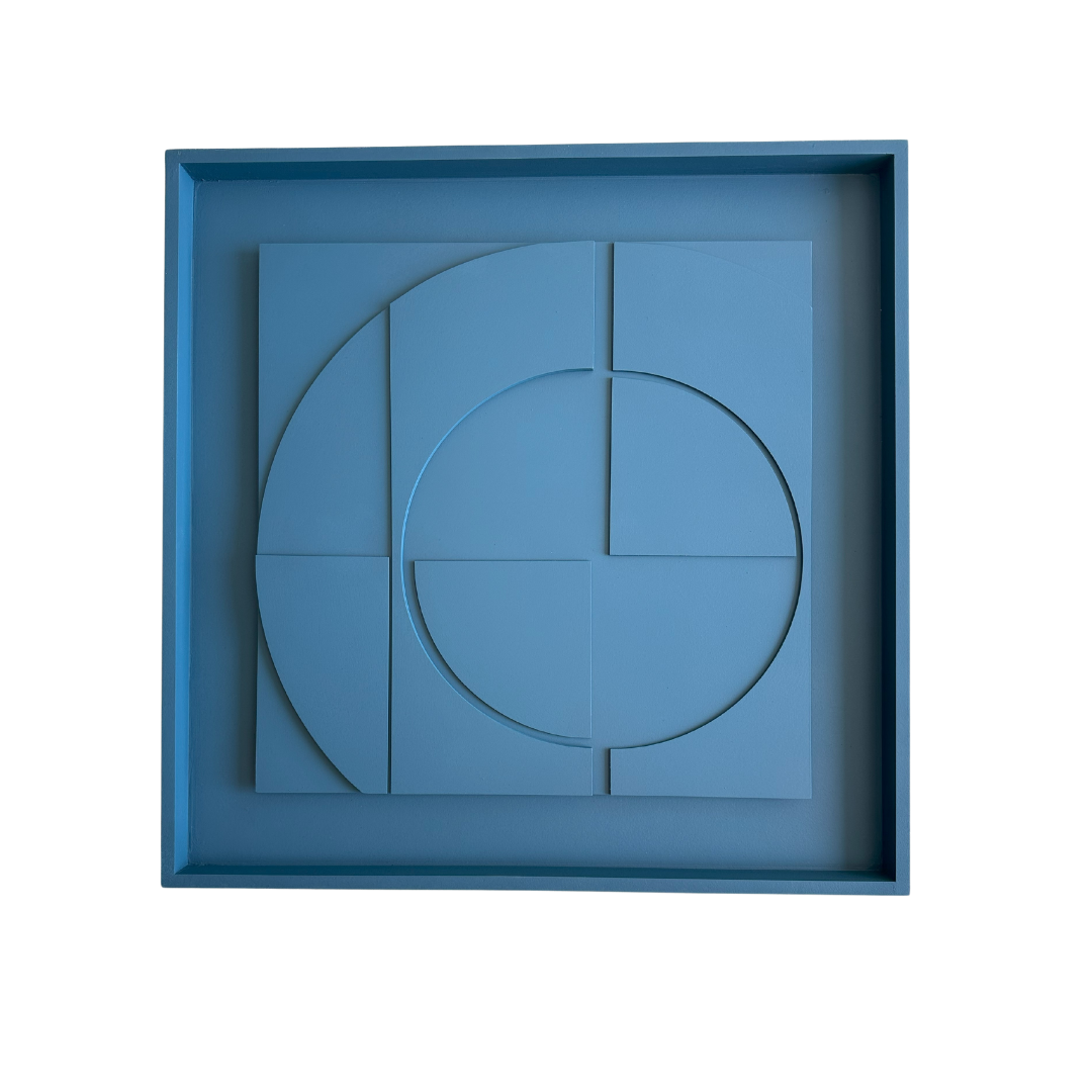 Dark Blue Matt Paint on Wood - Geometric relief shadow lines (600 mmx 600 mm)