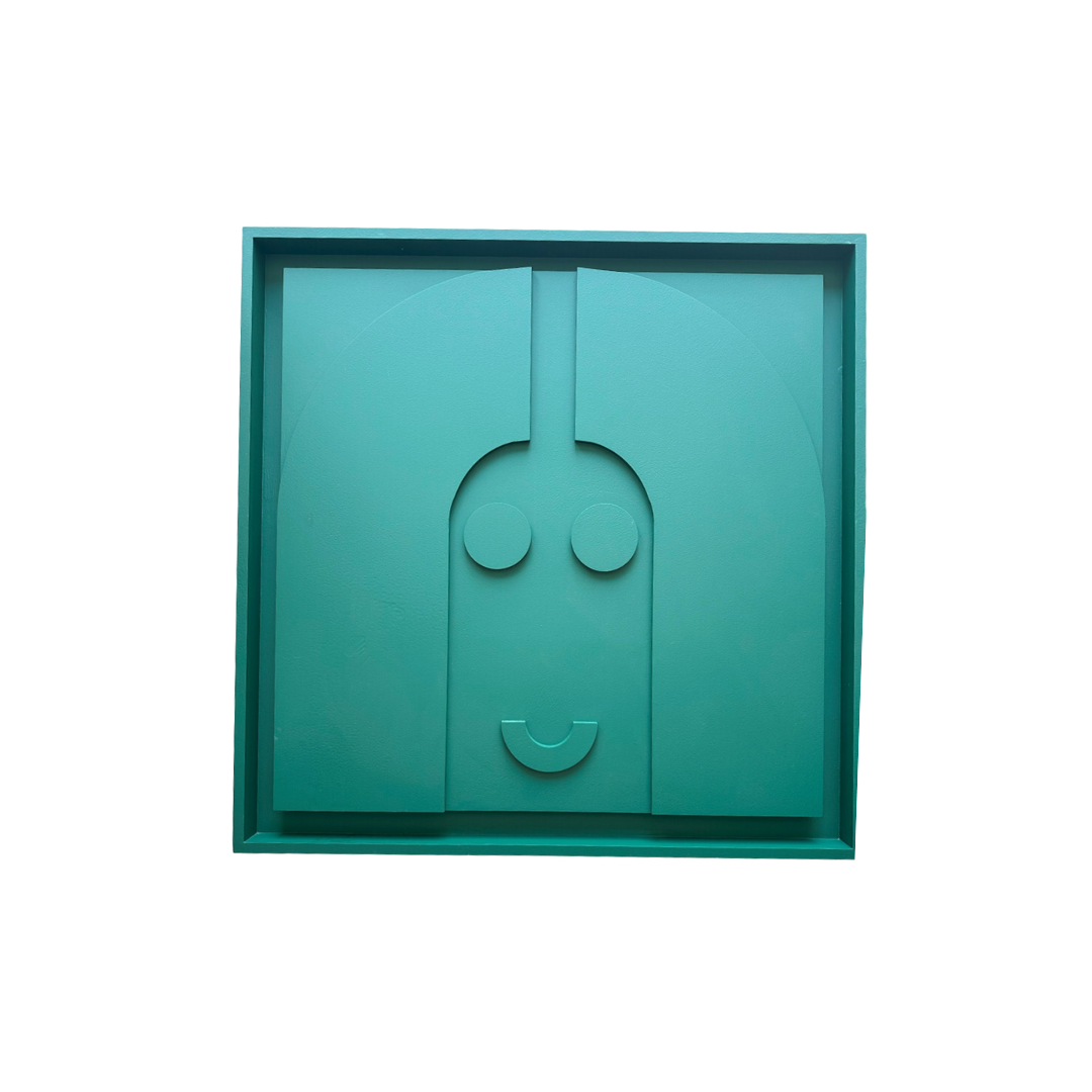 Green Happy Girl Relief Art (800 mm x 800 mm)