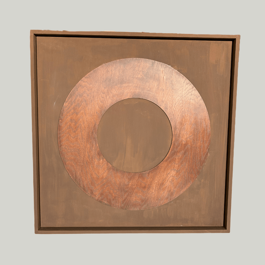 Large Cocoa Wood Texture Circle in Floating Frame