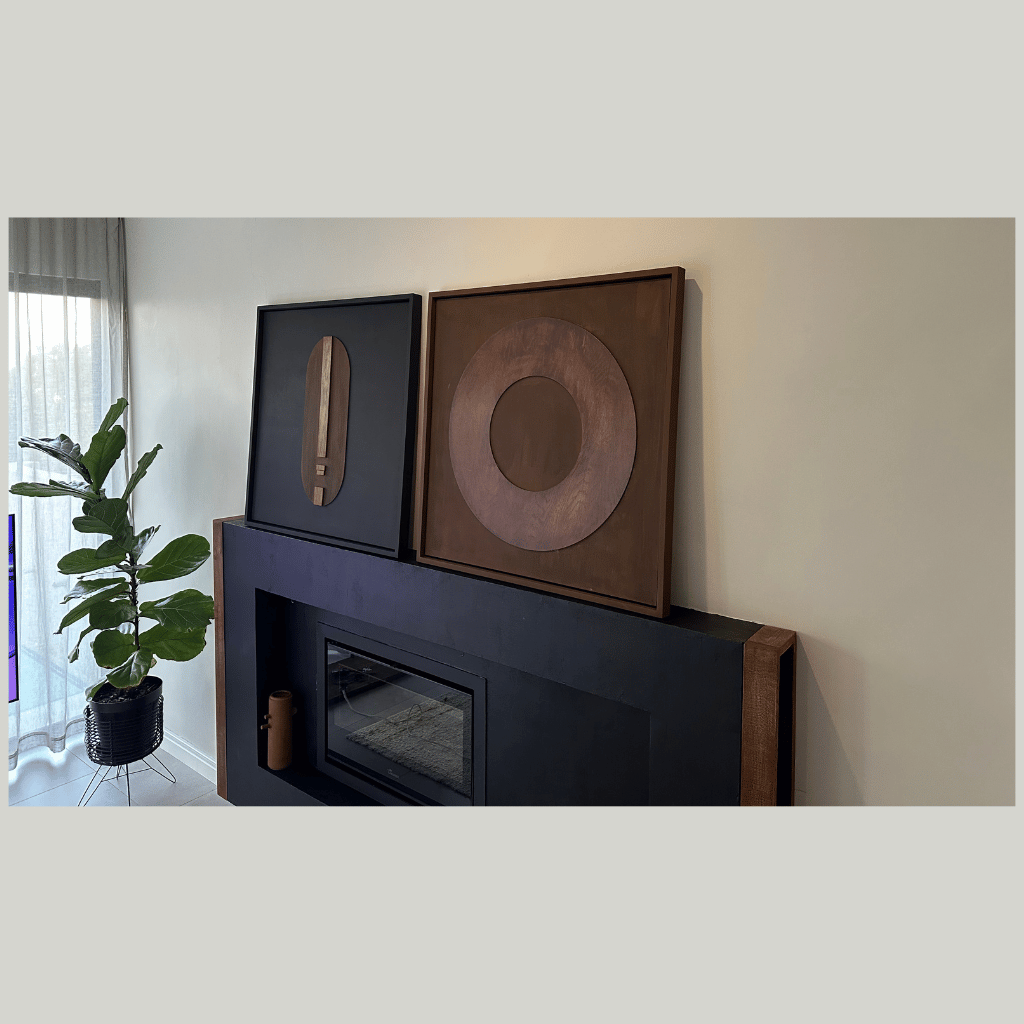 Large Cocoa Wood Texture Circle in Floating Frame